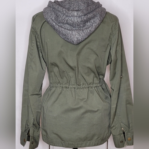 Active USA Green Gray Hooded Cinched Waist Utility Sweater / Jacket - Size M - Picture 4 of 13
